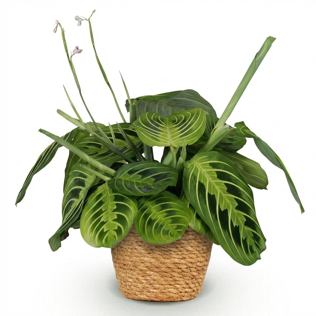 Maranta Fascinator Lemon Lime – Gebetspflanze – Haustierfreundlich – Inklusive Korb – Topfgröße 12 cm – Höhe 25 cm