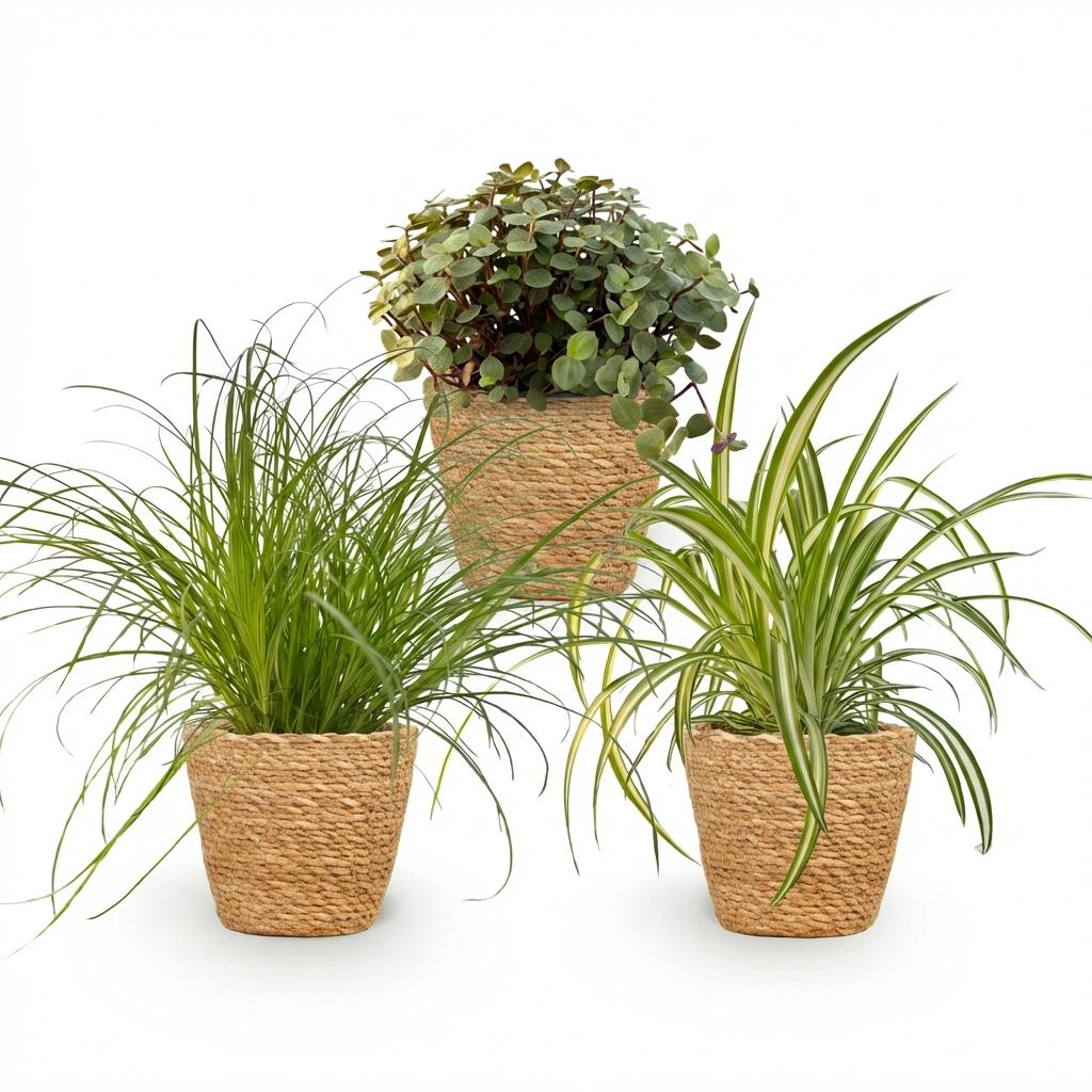 Cyperus – Callisia – Chlorophytum – Mix van 3 – Huisdiervriendelijk – Inclusief mand – Potmaat 12 cm – Hoogte 20 cm
