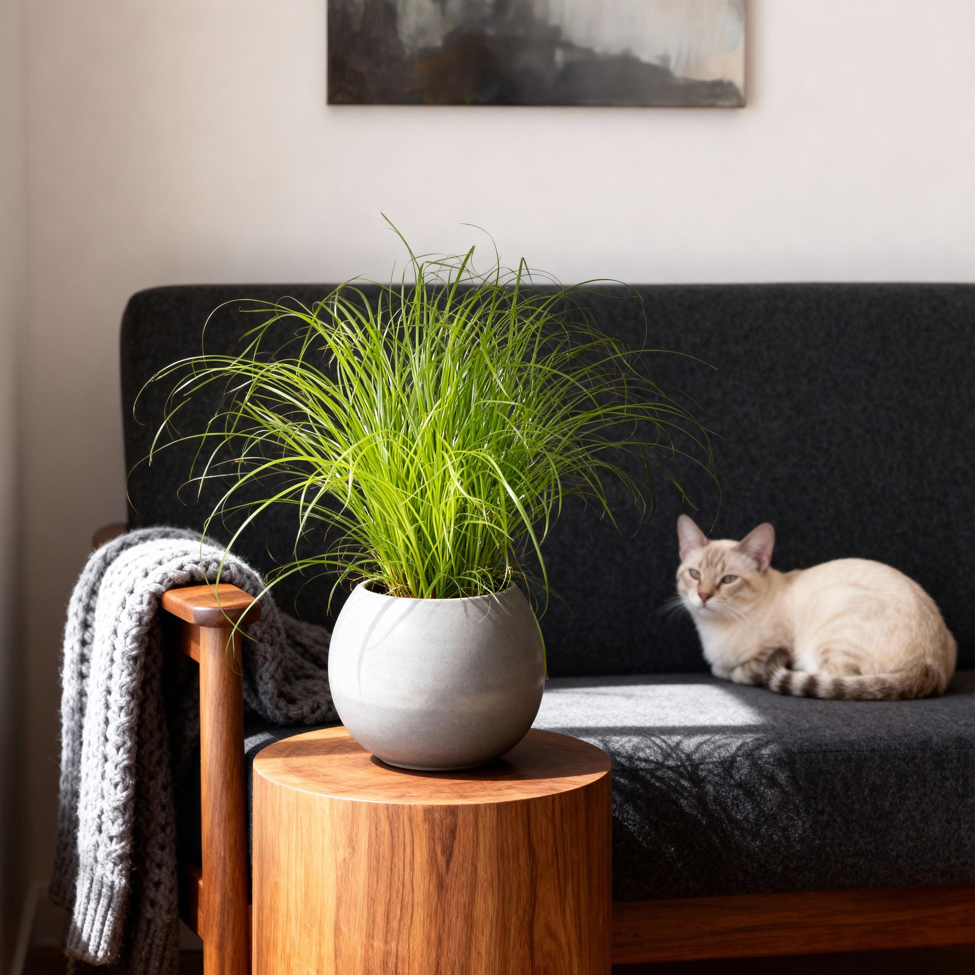 Green boutiQ - Kamerplant - Cyperus alternifolius Zumula - Kattengras - Huisdiervriendelijke Plant - Groen - 1 Plant - Pot 12cm - Hoogte 20cm