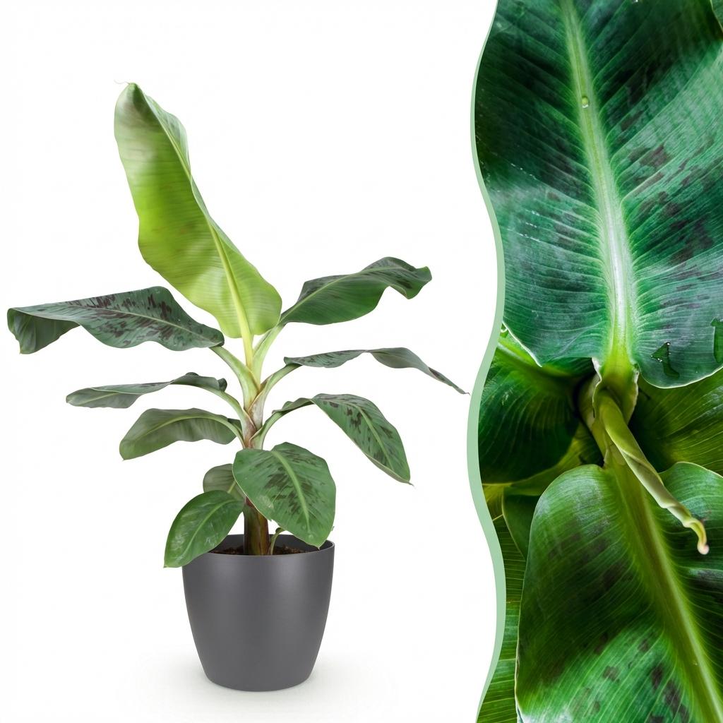 Musa acuminata Dwarf Cavendisch - Bananenplant - Weinig onderhoud - Groen - 1 Plant - met Potter Grijs - Pot 21cm - Hoogte 70-75cm