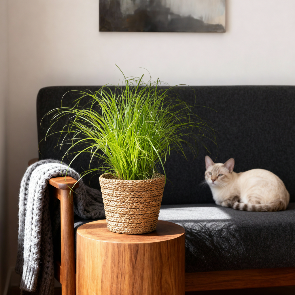Cyperus alternifolius Zumula – Kattengras – Huisdiervriendelijk – Inclusief mand – Potmaat 12 cm – Hoogte 20 cm