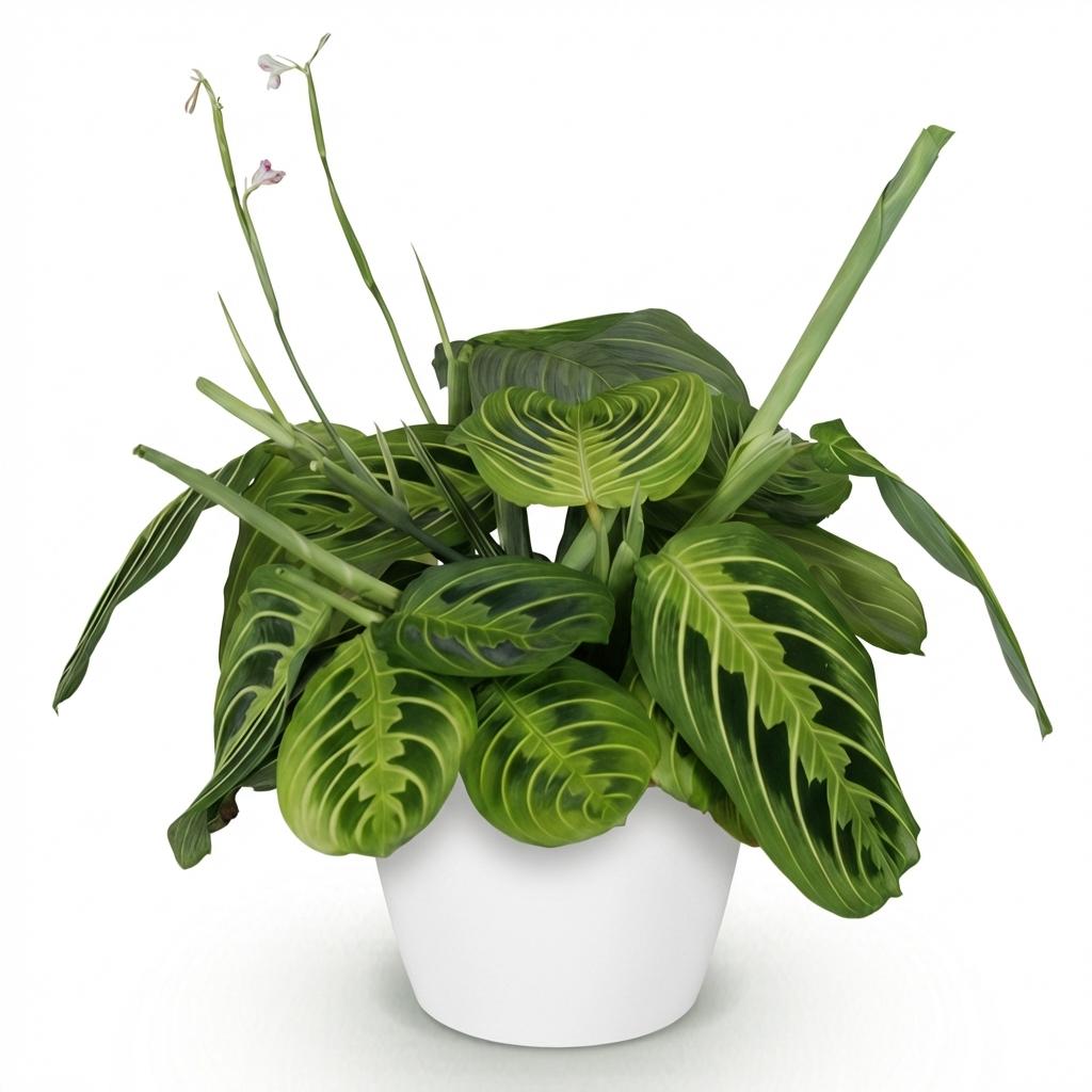 Maranta Fascinator Lemon Lime – Gebedsplant – Huisdiervriendelijk – Inclusief witte pot – Potmaat 12 cm – Hoogte 25 cm
